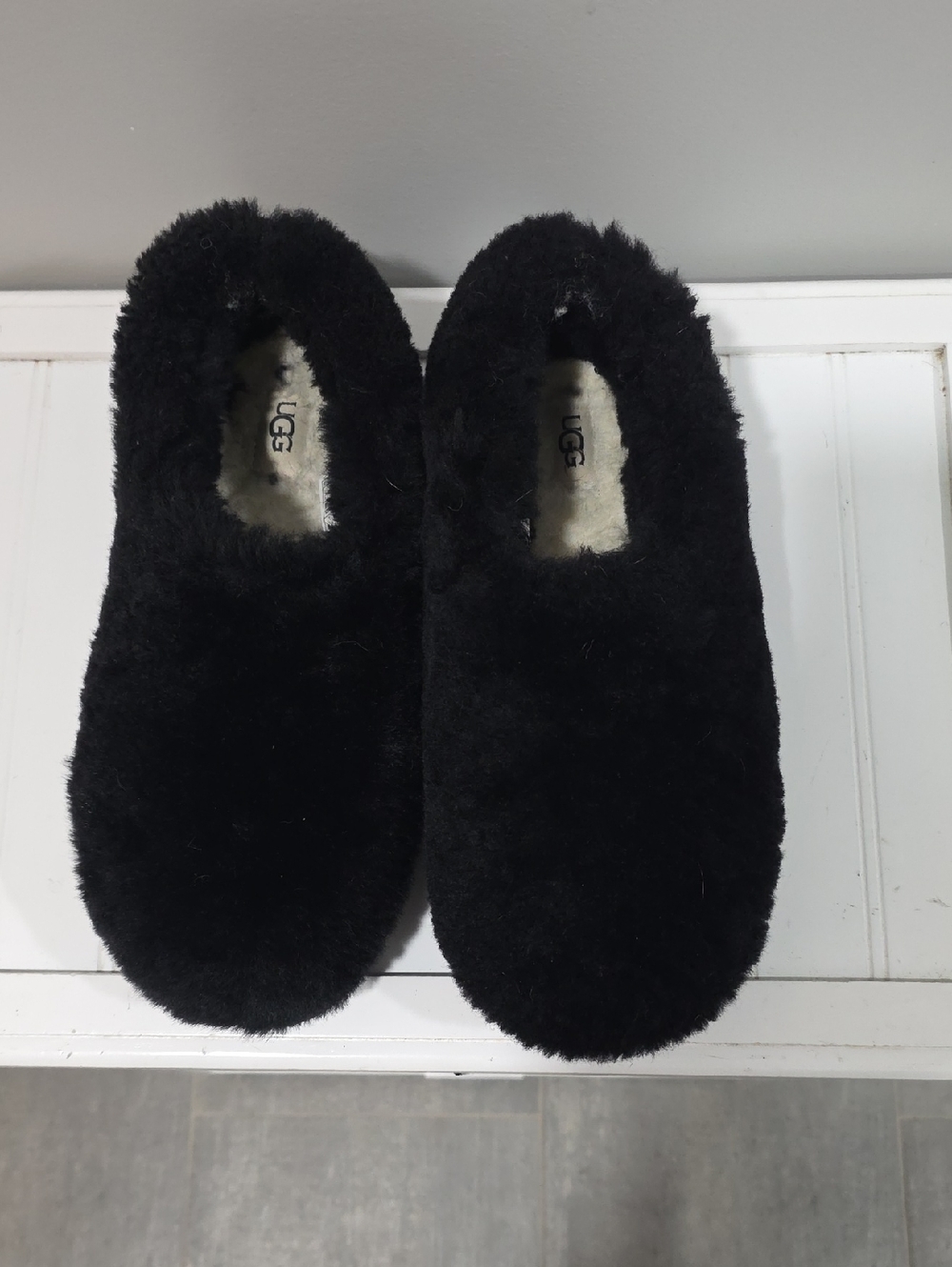UGG Black Plush Slip-On Shearling Slippers